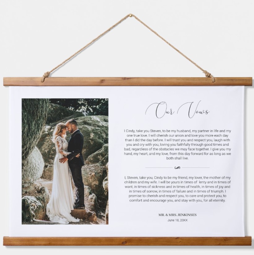 Customised Wedding Anniversary Photo & Vows Hanging Tapestry