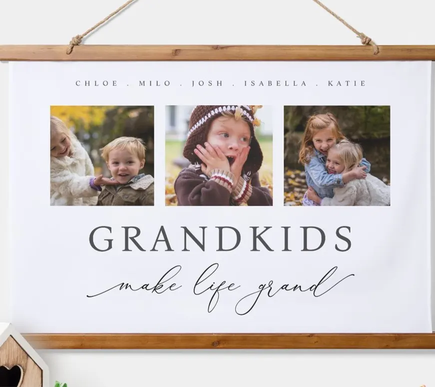 GrandKids Wood Hanging Photo Tapestry